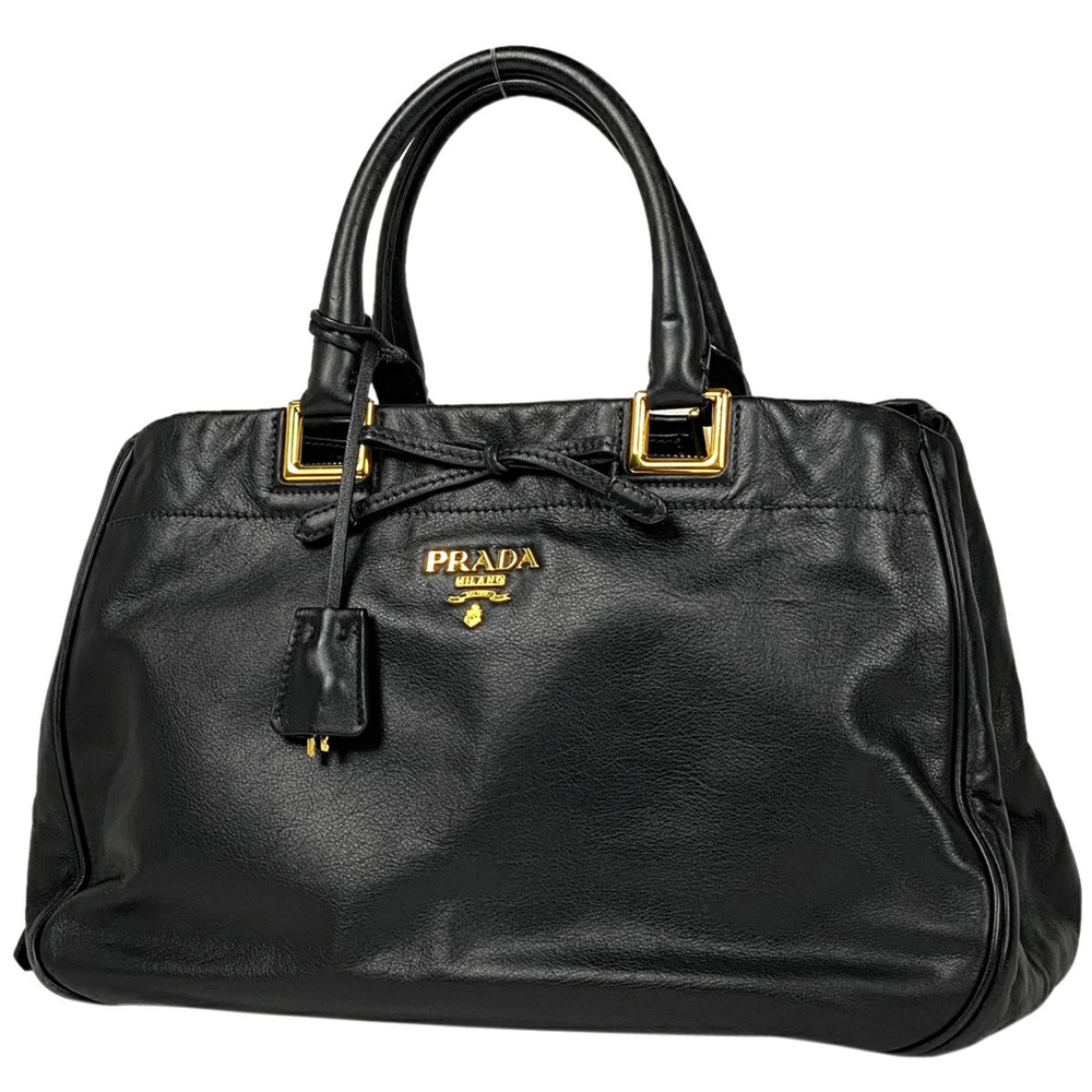 Prada Logo Handbag Shoulder Bag Rion Leather Nero Black